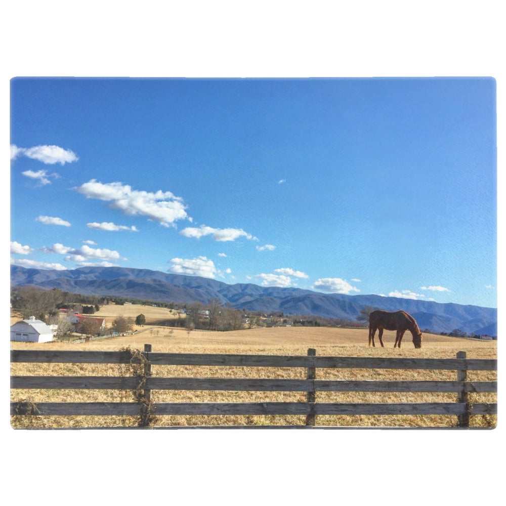 Horse Grazing Glass Chopping Board