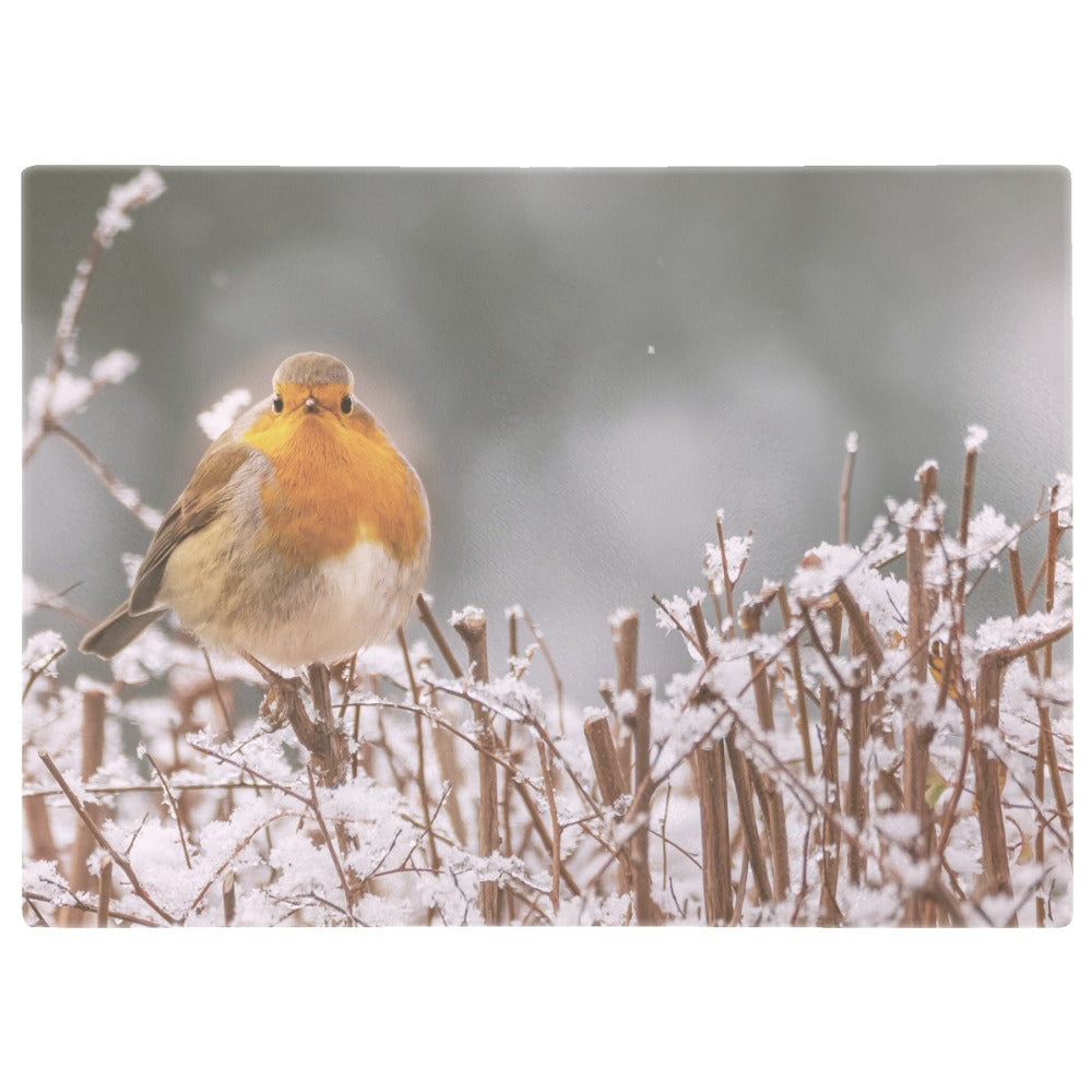 Snow Robin Glass Chopping Board